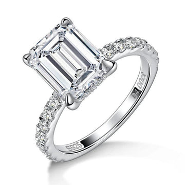 Emerald/Radiant Cut Real Full Moissanite 8*10mm D Color Diamond 925 Sterling Silver Ring for Women Wedding Band